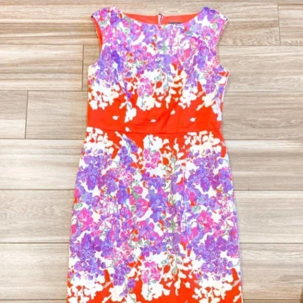 Floral Print Sheath Dress in Red and Purple